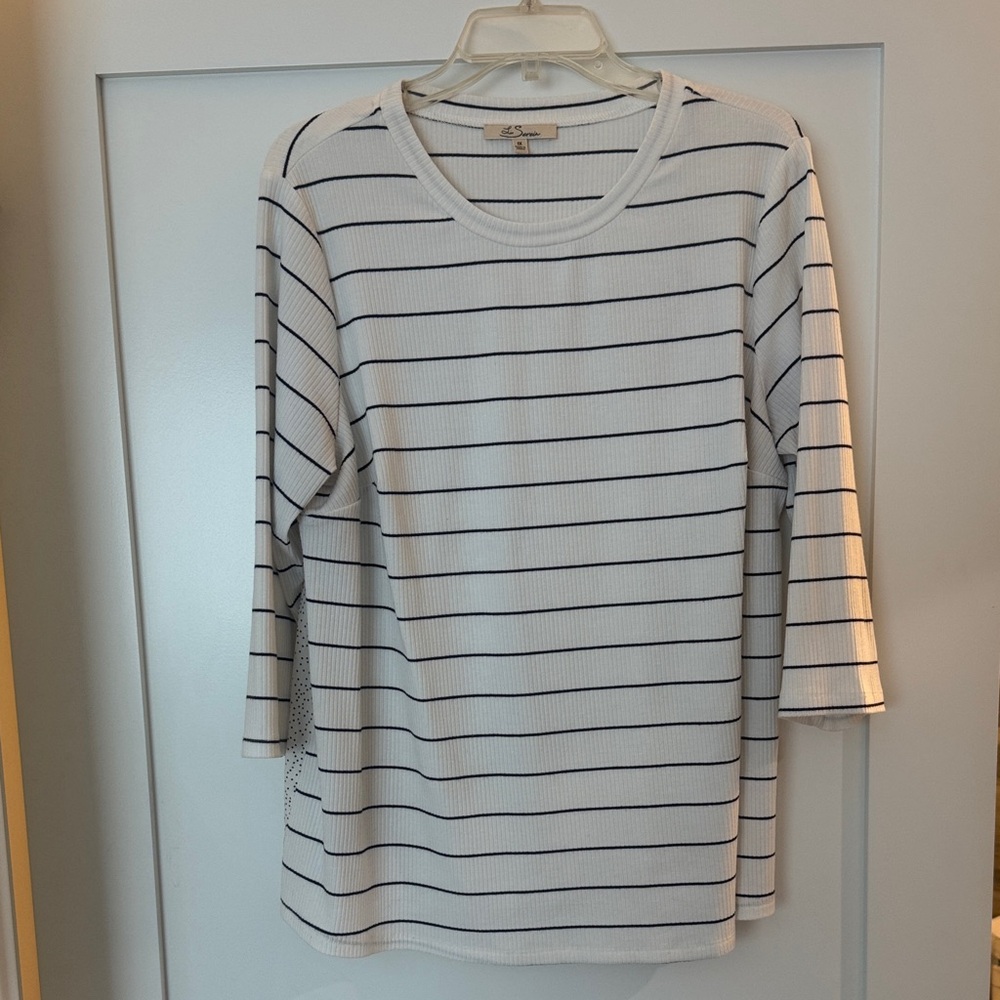 Lilla P White Top with Navy Stripes - Ribbed Long Sleeve - Used but good cond